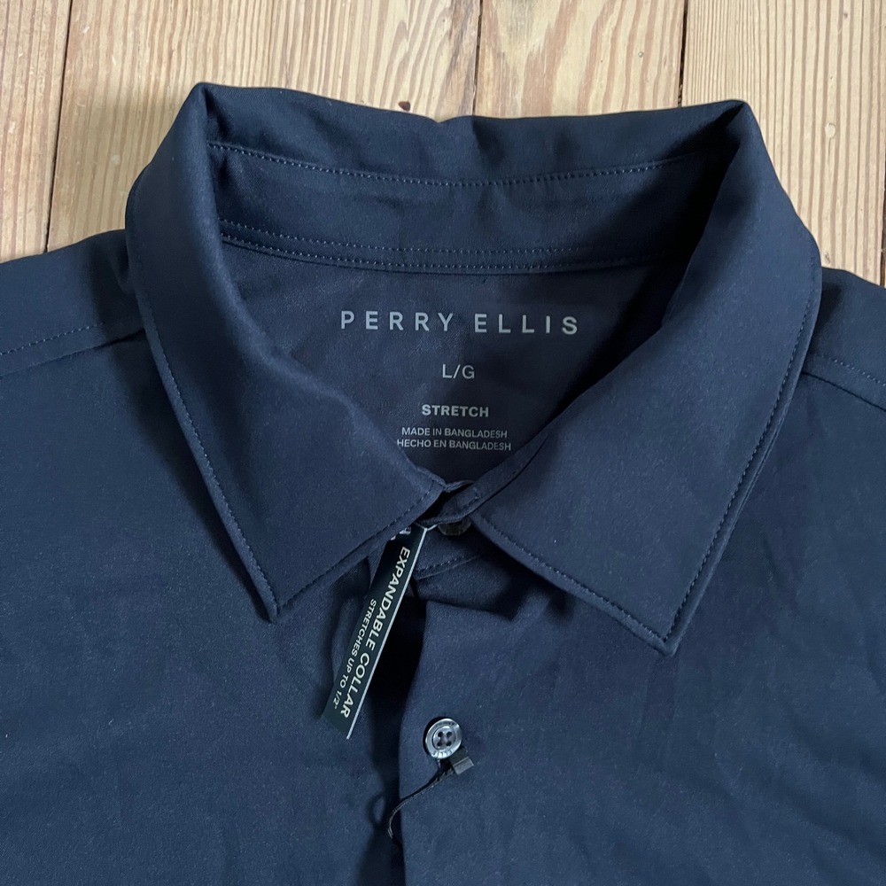 Perry Ellis Button Down Shirt Mens Large Navy Blue Stretch Expandable Collar L/G - Picture 3 of 8